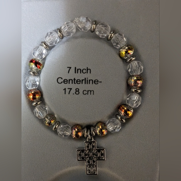 Clear and Orange Cross Stretch bracelet - Picture 4 of 6